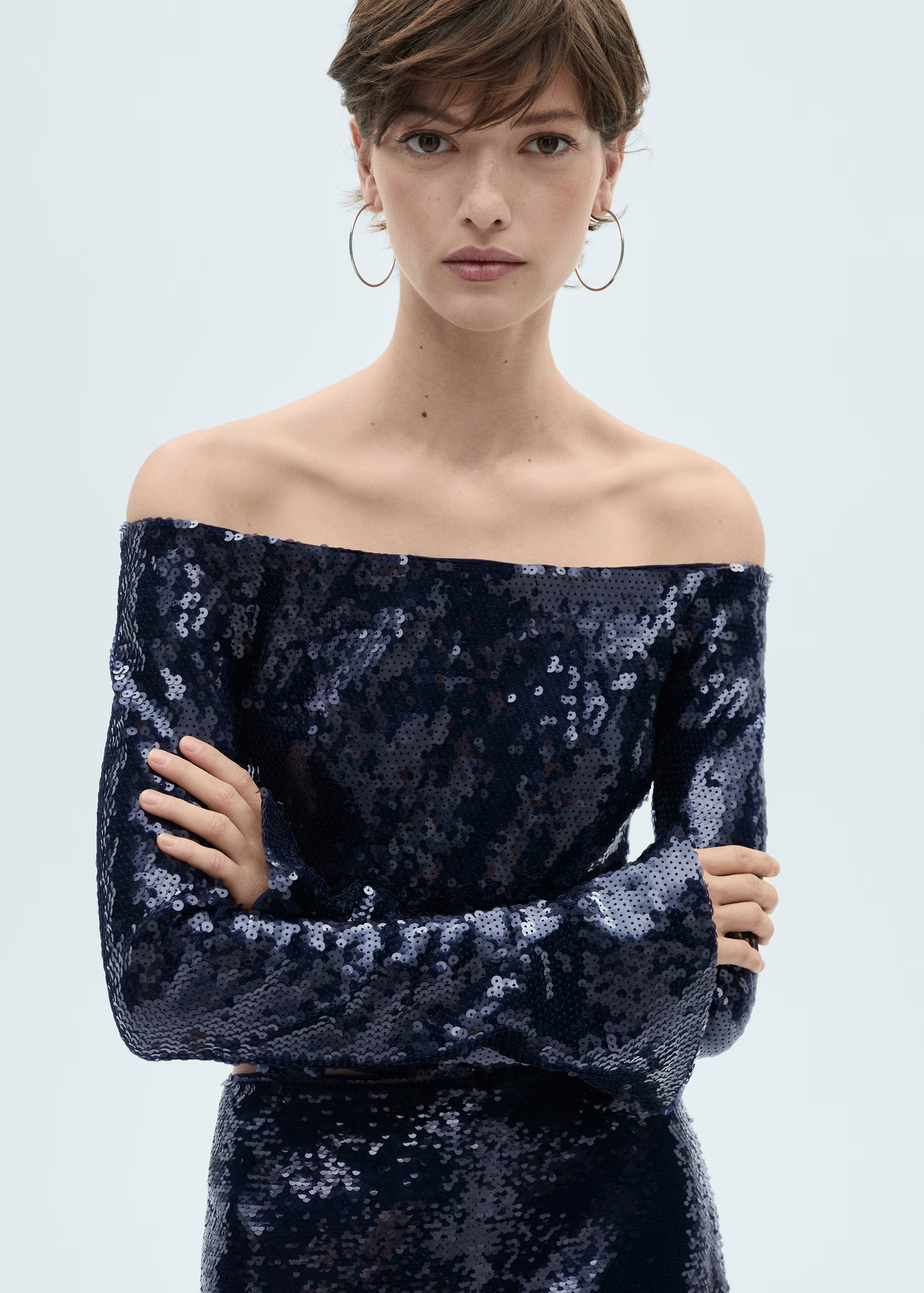 Off-the-shoulder sequined blouse - Women | MANGO USA | Mango (US/MX/AU)
