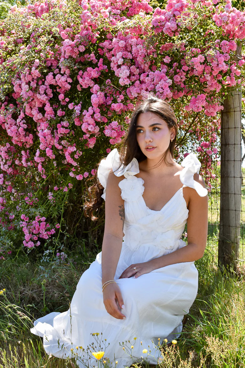 Ellison 3D Rosette Cutout Midi Dress | Confête