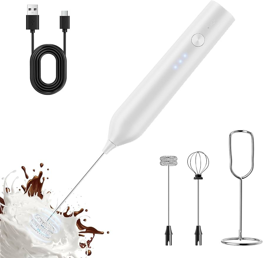 Rechargeable Milk Frother with Stand, Electric Frother Wand Handheld Coffee Foam Maker Detachable... | Amazon (US)