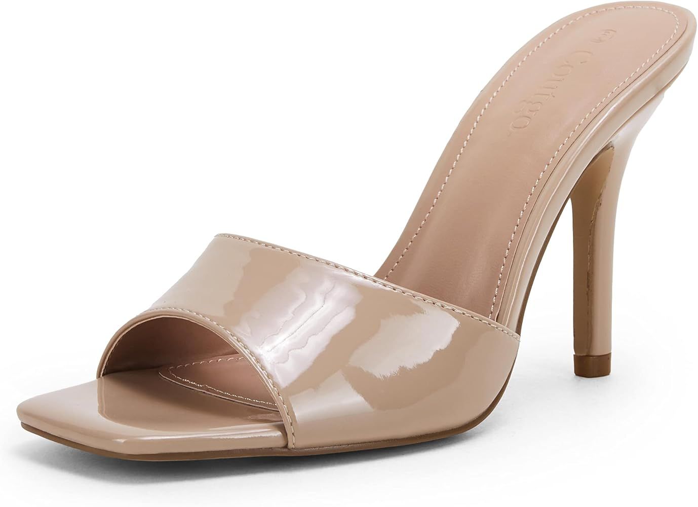 Coutgo Women's Slide Sandals Square Open Toe Pumps Stiletto Heel Backless Slip On Mules Summer Sl... | Amazon (US)