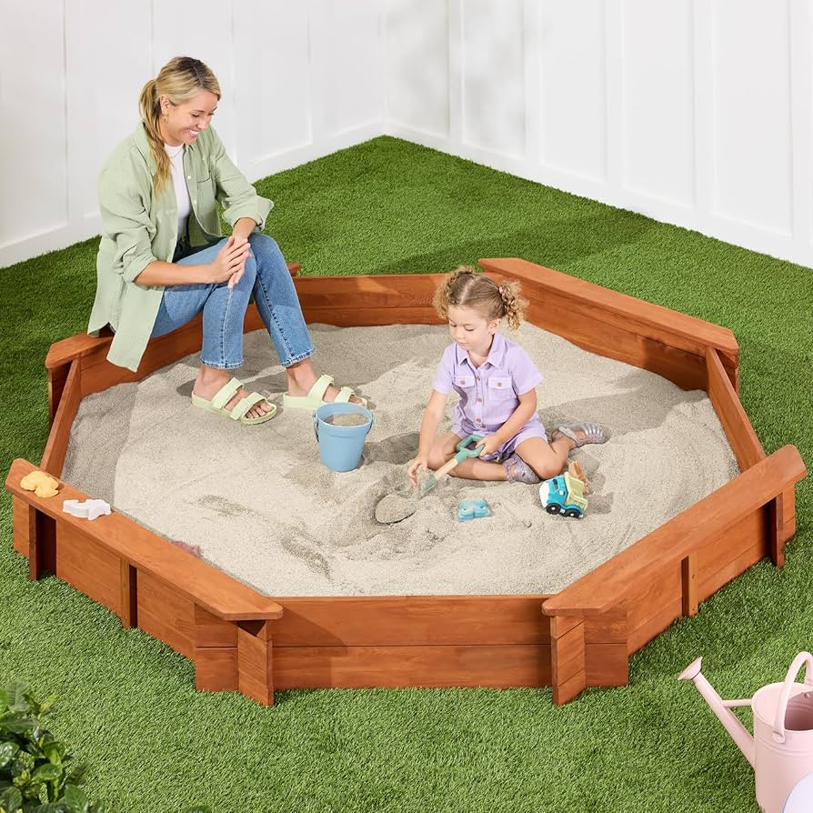 Best Choice Products Kid's Large Octagonal Wooden Outdoor Sandbox with Cover w/ 4 Reinforced Benc... | Amazon (US)