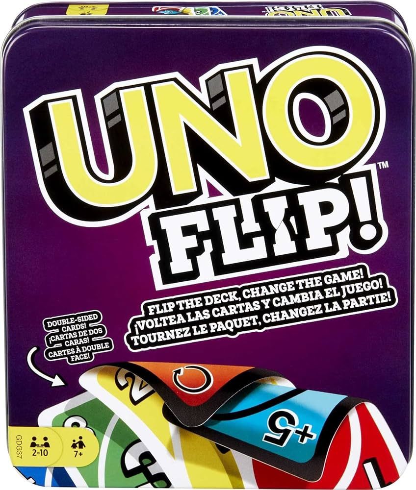 UNO FLIP! Family Card Game, with 112 Cards in a Sturdy Storage Tin, Makes a Great Gift for 7 Year... | Amazon (US)