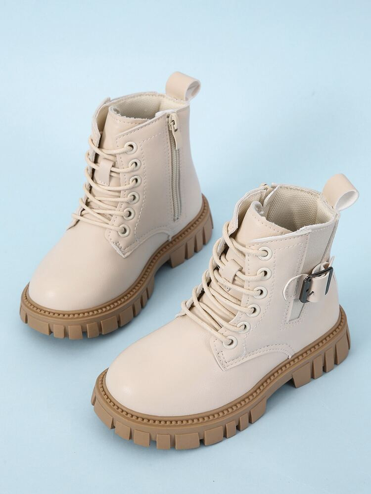 Girls Minimalist Lace-up Front Buckle Decor Boots | SHEIN