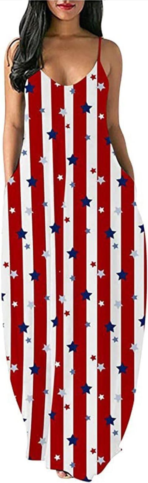 Selimay American Flag Maxi Dress, 4th of July Women Dress, Patriotic Sundress Casual Star Striped... | Amazon (US)