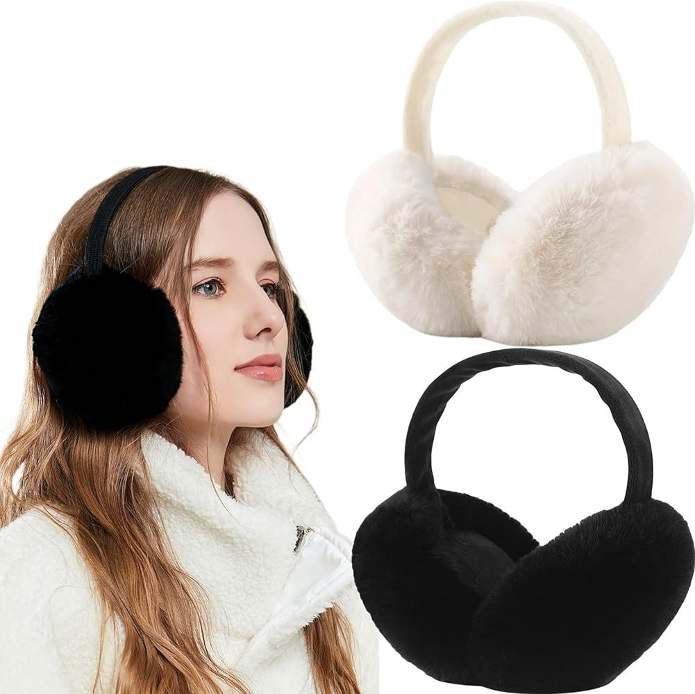 Eyegla Foldable Winter Ear Muffs Faux Fur Ear Warmers Cold Weather Fluffy Warm Earmuffs Plush Ear... | Amazon (US)