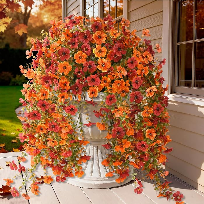 Artificial Mums for Outdoors Hanging Flowers for Home Fall Decor | Amazon (US)