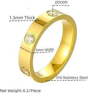 Ladies Stainless Steel Ring Love Friendship Ring Golden high polishing, low allergy Wedding Jewel... | Amazon (US)