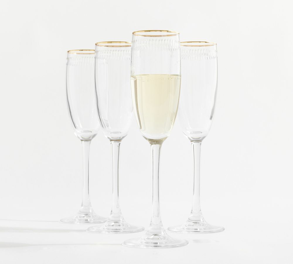 Etched Gold Rim Handcrafted Champagne Flutes - Set of 4 | Pottery Barn (US)