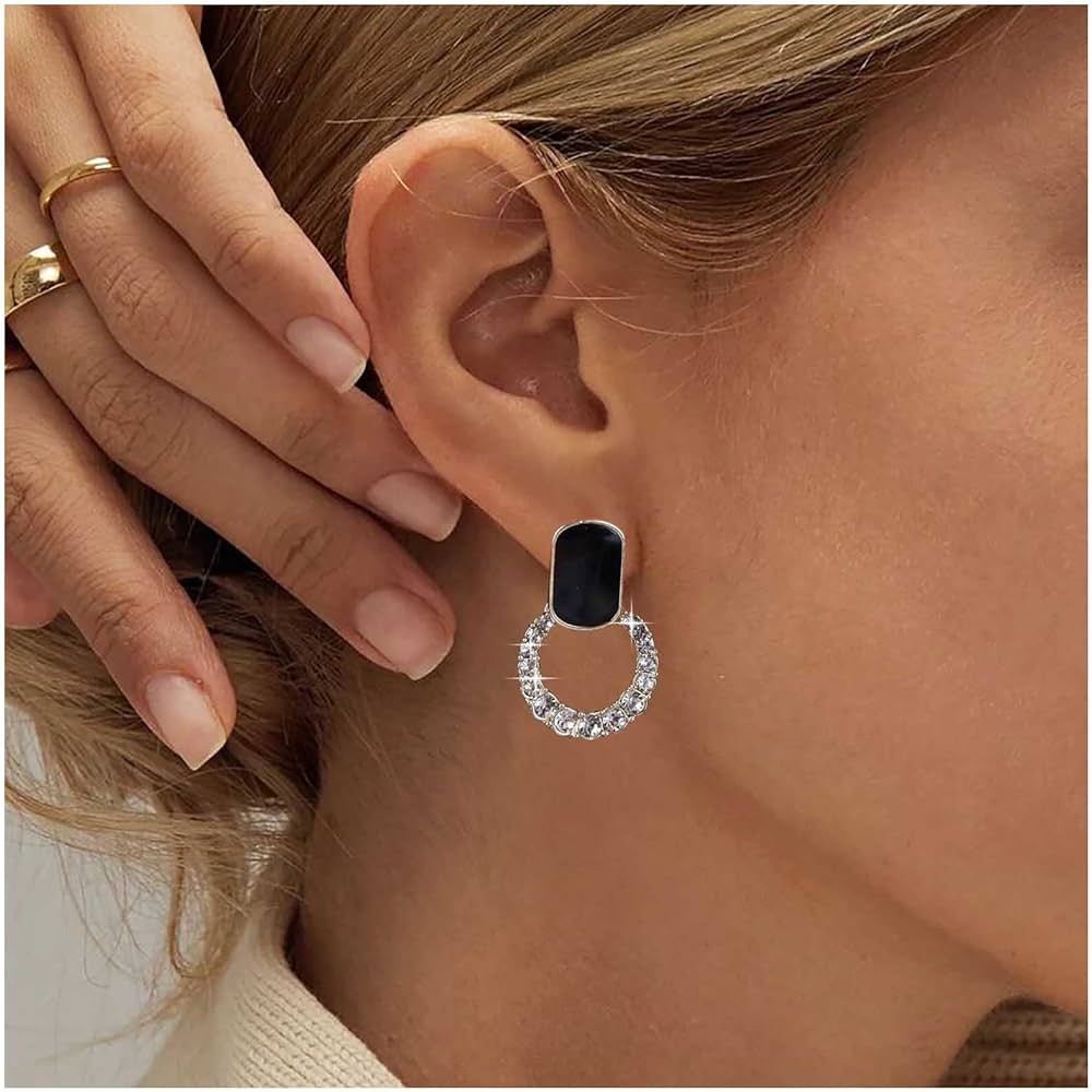 Aneneiceera Vintage Onyx Square Stud Earrings Gold Crystal Circle Dangle Earrings Cz Paved Halo C... | Amazon (US)