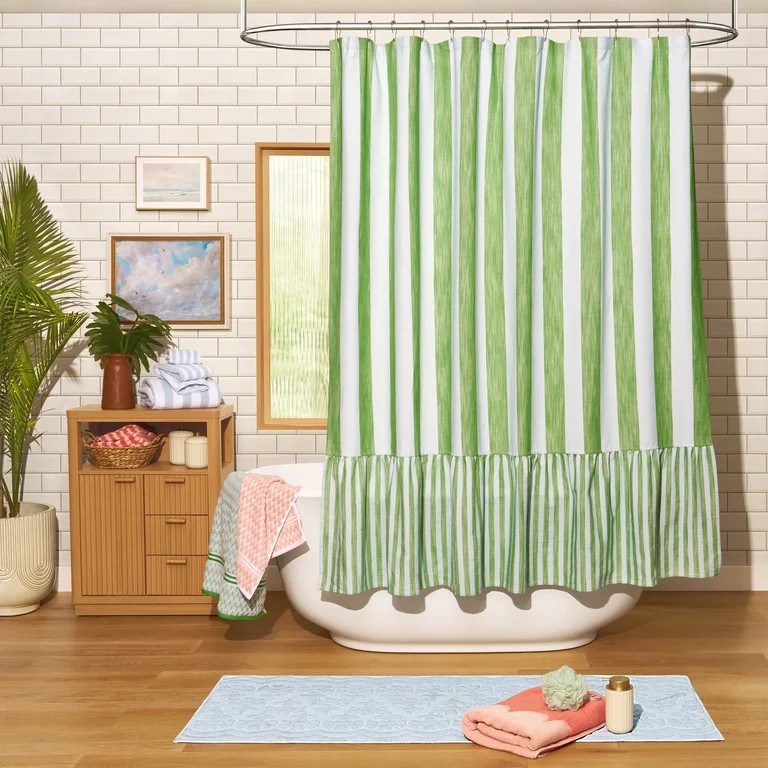 Beautiful by Drew Barrymore Mix & Match Shower Curtain, Kelly Green, Cotton-Blend, 72 in x 72 in | Walmart (US)