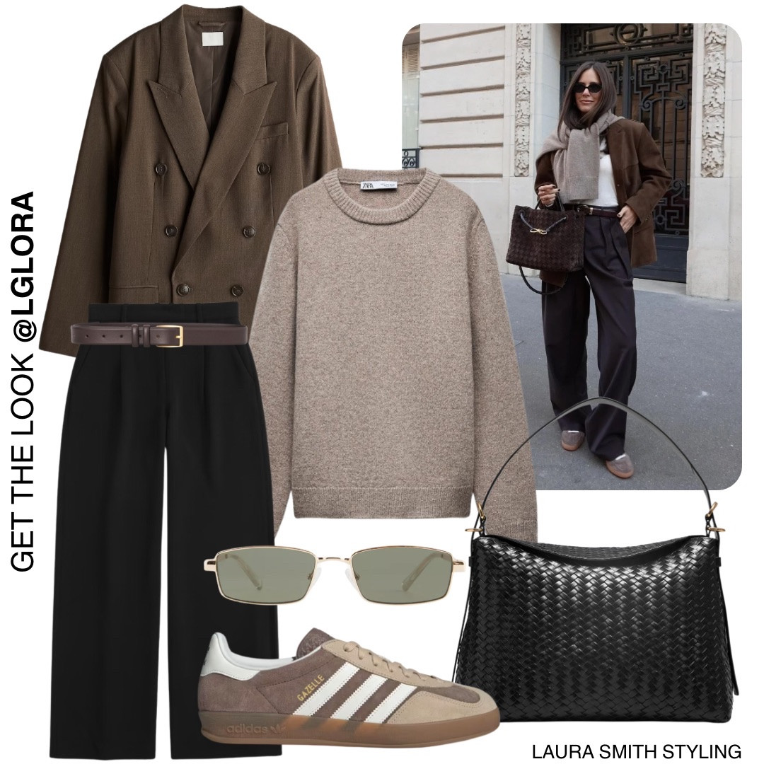 Get The Look | @lglora 

Including brown blazer, light brown knit jumper, black tailored trousers, brown trainers, black woven handbag, rectangle sunglasses  

#LTKuk #LTKstyletip #LTKautumn