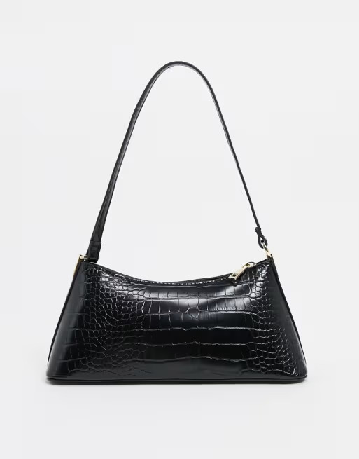 ASOS DESIGN black croc effect shoulder bag with hardware tabs | ASOS | ASOS (Global)