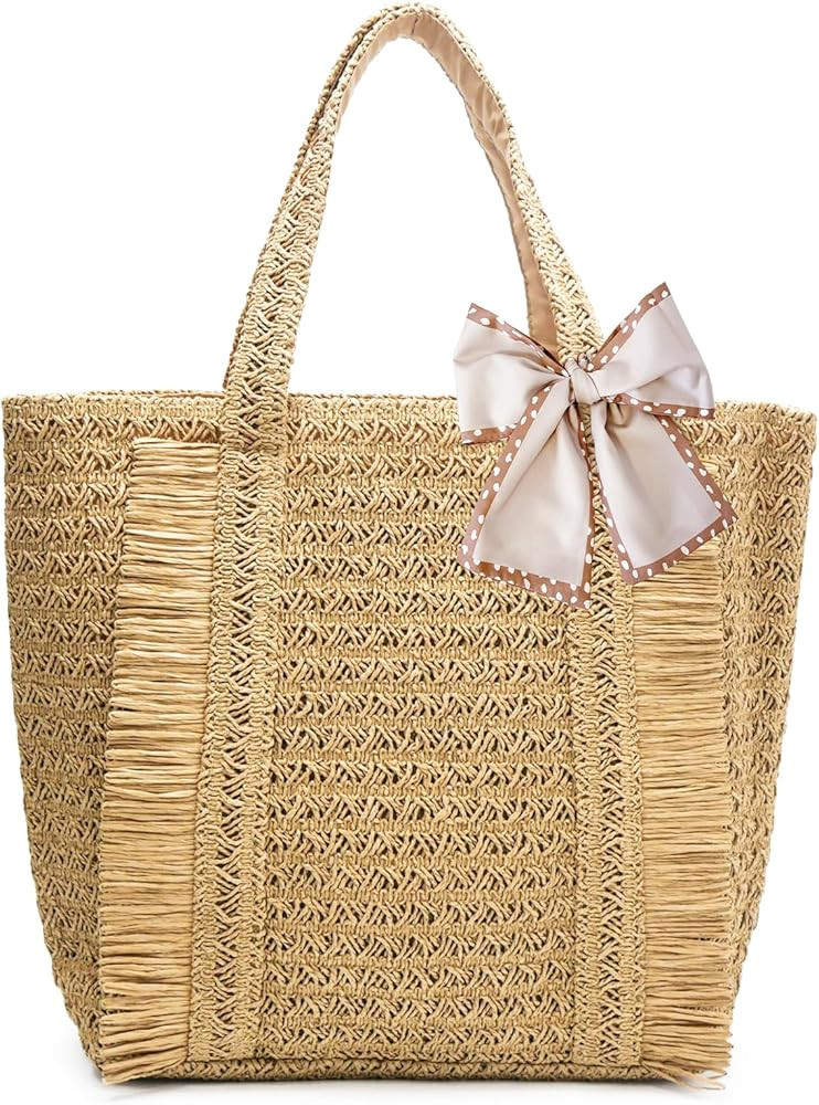 Peicees Straw Woven Bag for Women- Beach Tote Purse with Leak-Proof Lining Summer Travel Vacation... | Amazon (US)