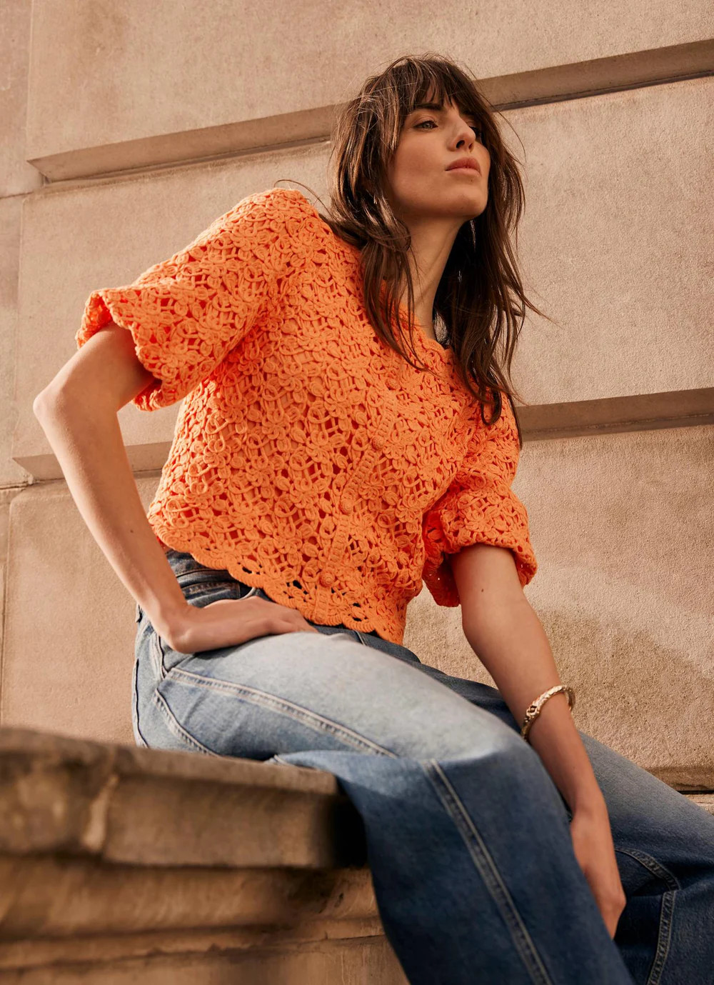 Orange Crochet Knit Top | Mint Velvet
