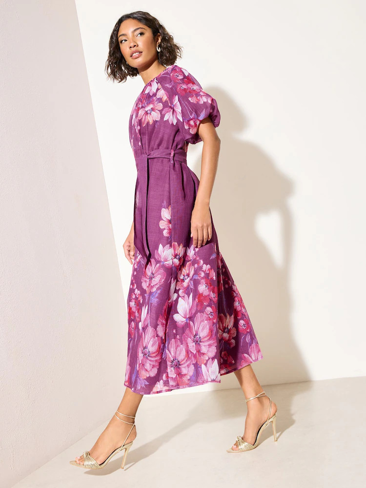 Friends Like These Berry Red Short Sleeve Pleated Detail Tie Waist Midi Dress | Next US