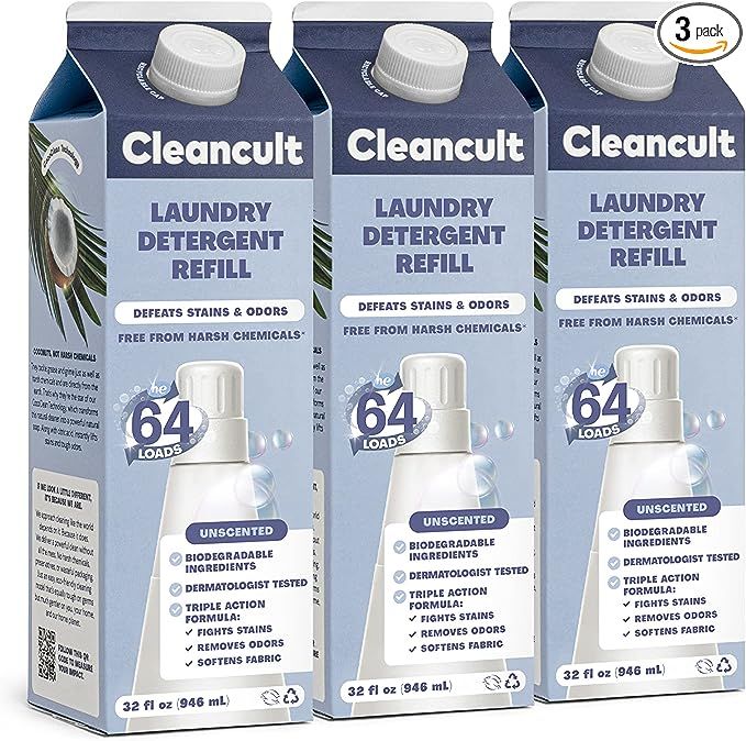 Cleancult Liquid Laundry Detergent Refills, Fragrance Free, 32oz, 3 Pack - Hypoallergenic Skin-Sa... | Amazon (US)