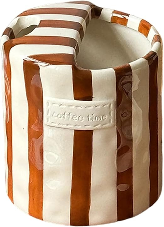 Ceramic Cup, Striped Nonslip Handheld Mug With Sip Top Half Lid For Home Office Kitchen Use Holid... | Amazon (US)