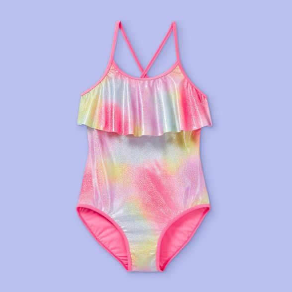 Girls' Foil Rainbow Flounce Top One Piece Swimsuit - More Than Magic™ | Target