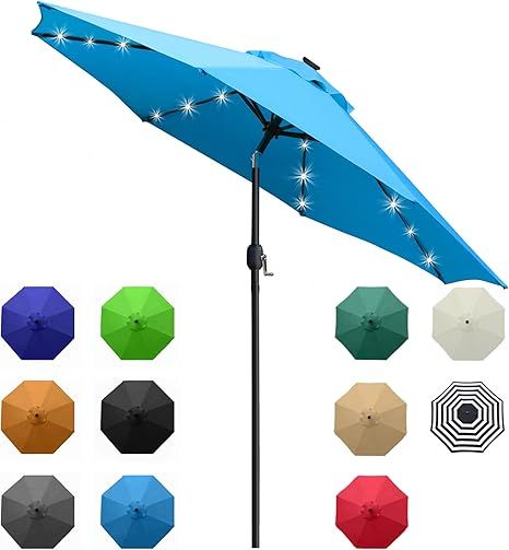 Sunnyglade 9' Solar LED Lighted Umbrella with 8 Ribs Adjustment and Crank Lift System for Patio(B... | Amazon (US)