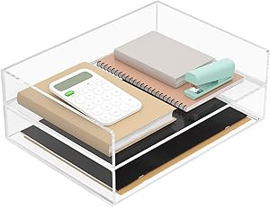 MaxGear Acrylic Letter Tray Paper Organizer Tray Acrylic Desk Organizer Clear File Organizer Pull... | Amazon (US)