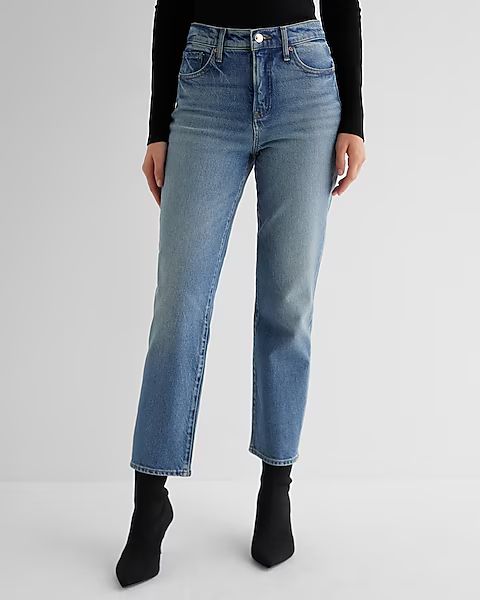 High Waisted Medium Wash Straight Ankle Jeans | Express (Pmt Risk)