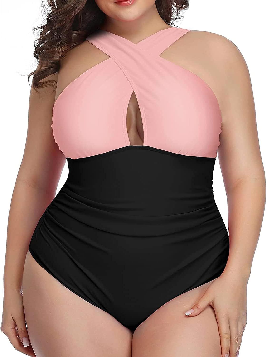 Daci Womens Front Cross Plus Size One Piece Swimsuits Tummy Control Keyhole Bathing Suits Swimwea... | Amazon (US)