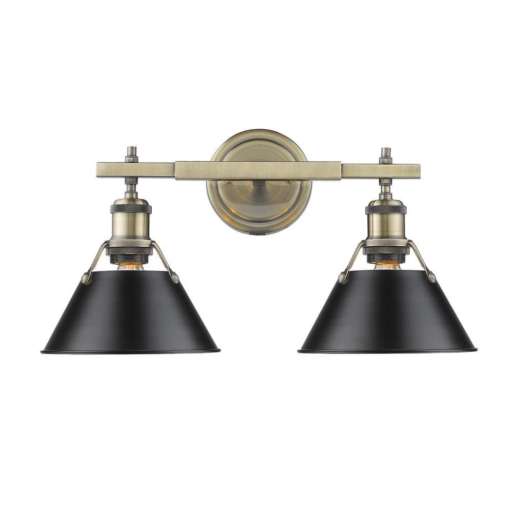 Golden Lighting Orwell AB 2-Light Aged Brass Bath Light with Black Shade-3306-BA2 AB-BLK - The Ho... | The Home Depot