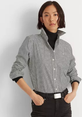 Lauren Ralph Lauren Women's Striped Easy Care Cotton Shirt, Small | Belk