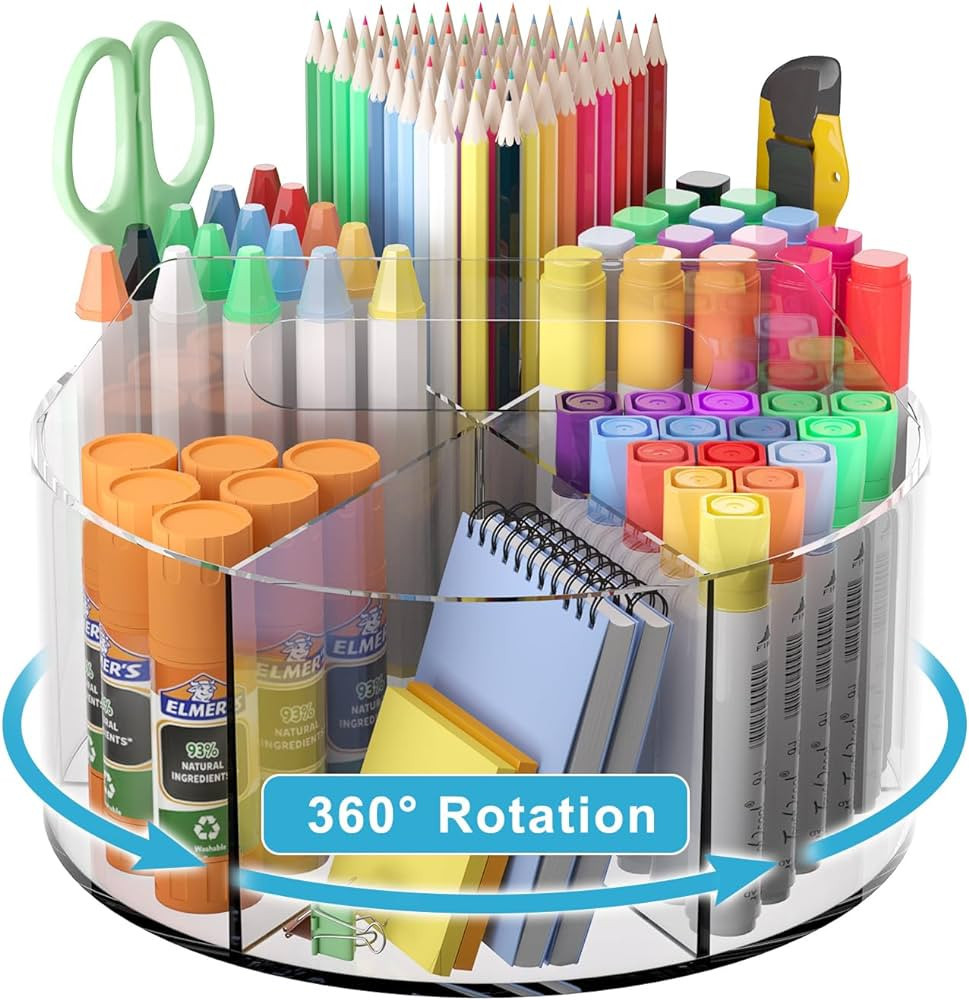 Acrylic Pen Holder for Desk, Acrylic Desk Organizer Clear, 360 Degree Pencil Holder for Desk Kids... | Amazon (US)