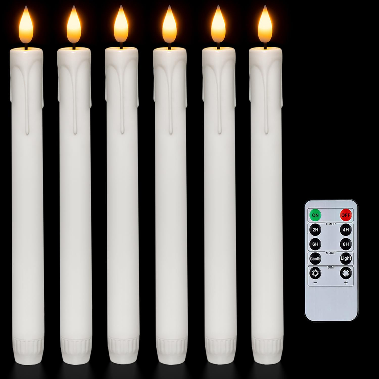 Homemory 6 Pcs Flameless Taper Candles with Remote, Timer, Dimmer, 9.6 Inches Plastic White Led CandleSticks with Flickering Light, Battery Operated Window Candles for Halloween Christmas Decoration | Amazon (US)