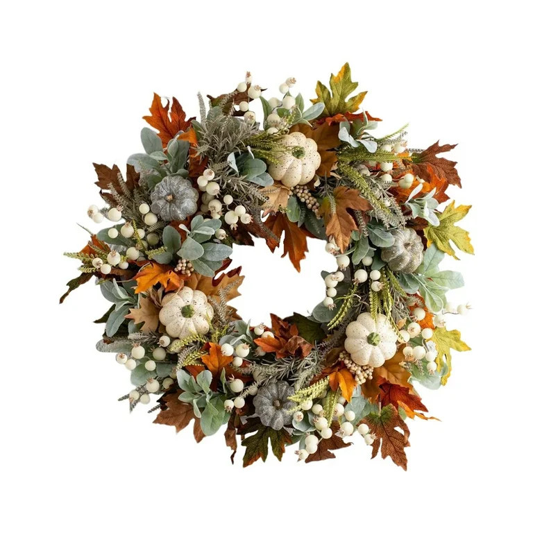 Begine Farmhouse Pumpkin Wreath for Front Door - 24" Artificial Fall Decor with Berry Vines, Than... | Walmart (US)