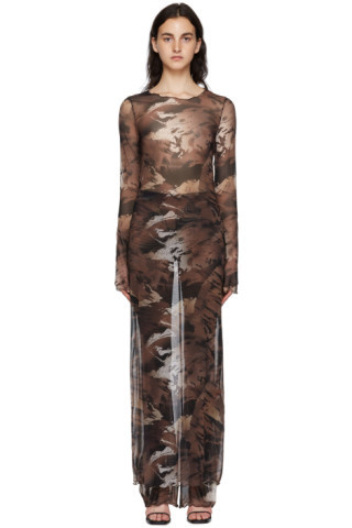 Brown Nylon Maxi Dress | SSENSE