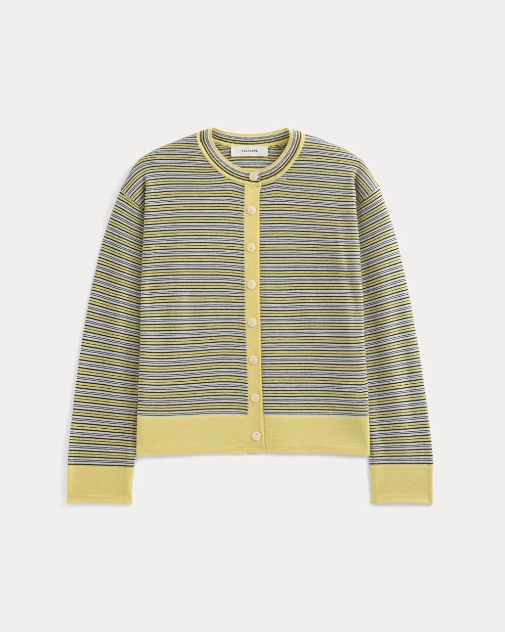 Crew Cardigan in Ultrasoft Merino | Double Cream Multi Stripe | Everlane