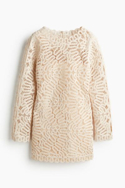Crochet-look dress - Light beige - Ladies | H&M GB | H&M (UK, MY, IN, SG, PH, TW, HK)
