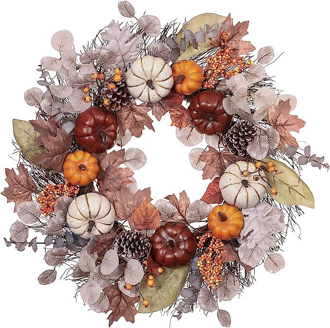 Valery Madelyn Fall Wreath for Front Door 24 inch, Harvest Wreaths with Pumpkin, Pine Cone, Berry... | Amazon (US)