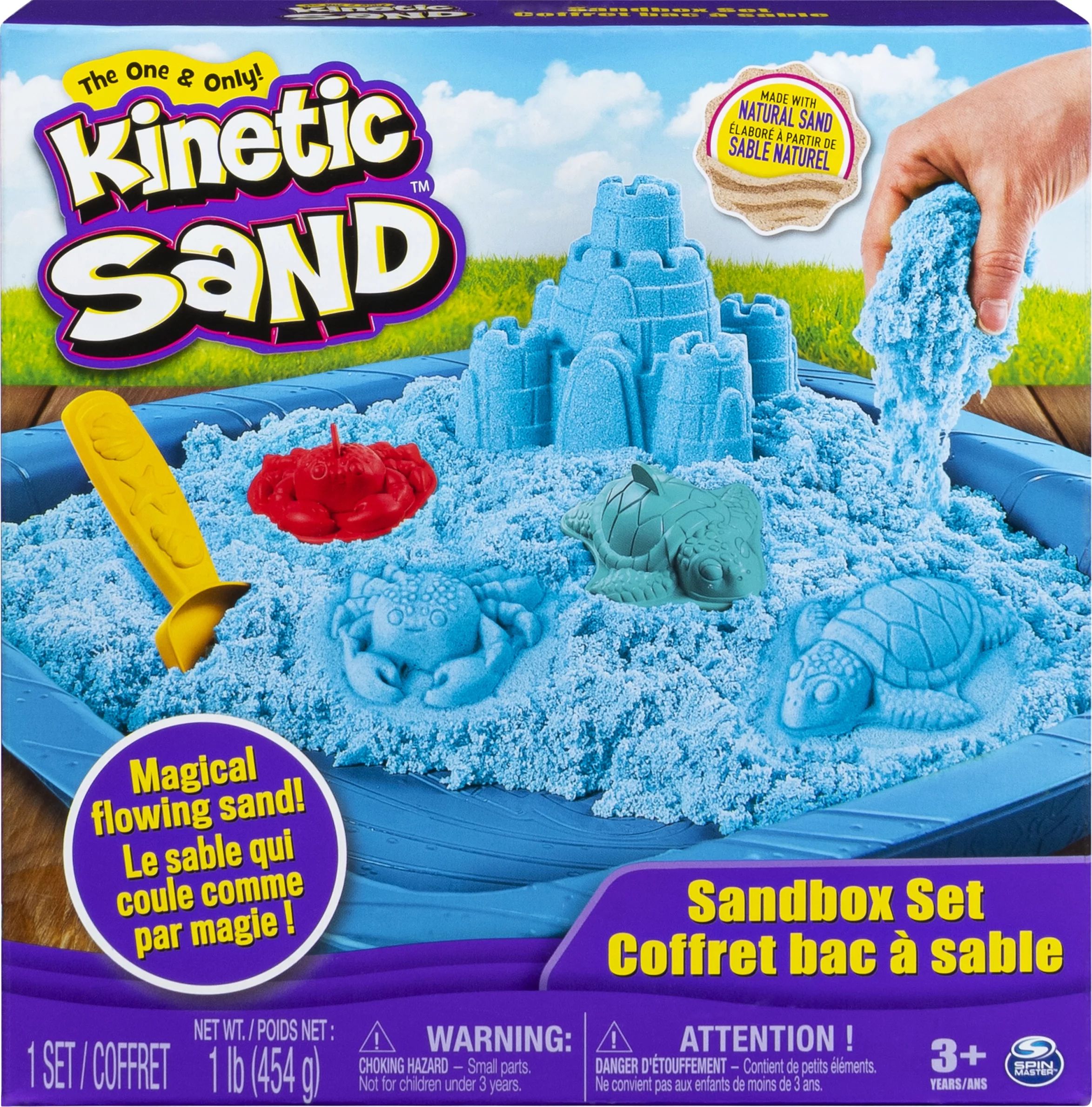 Kinetic Sand, Sandbox Set Kids Toy with 1lb All-Natural Blue Kinetic Sand and 3 Molds, Sensory To... | Walmart (US)