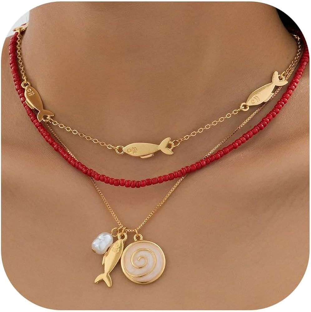 Gold Fish Necklace for Women Fish Pendant Sardine Necklace Beach Jewelry Unique Charm Necklaces | Amazon (US)