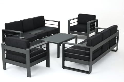 Christopher Knight Home Cape Coral Outdoor Grey Aluminum 5 Piece Conversation Set with Water Resi... | Amazon (US)