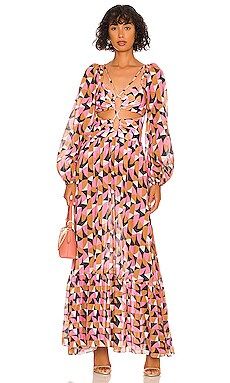 PatBO Plitka Lace Up Long Sleeve Maxi Dress in Pink from Revolve.com | Revolve Clothing (Global)