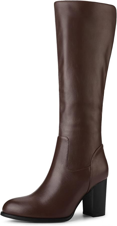 Allegra K Women's Round Toe Block Heeled Knee High Boots | Amazon (US)