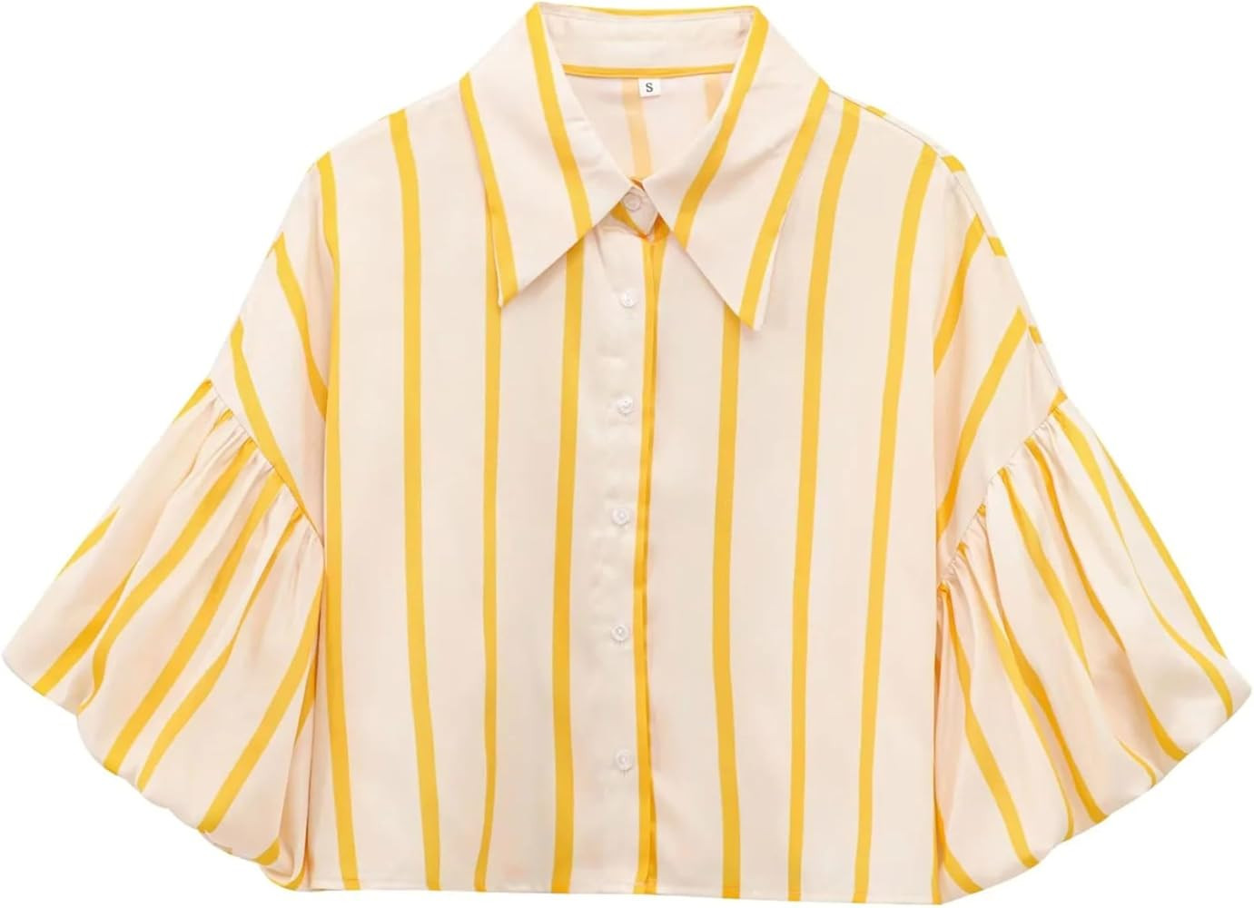 Bozanly Womens Cute Lantern Sleeve Crop Tops Polo Collar Button Down Loose Tees Shirts Blouse | Amazon (US)