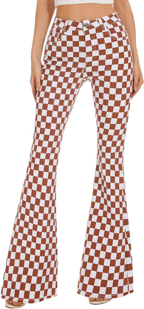 Bell Bottom Jeans for Women High Waisted Stretch Plaid Flare Jeans Denim Bootcut Pants | Amazon (US)