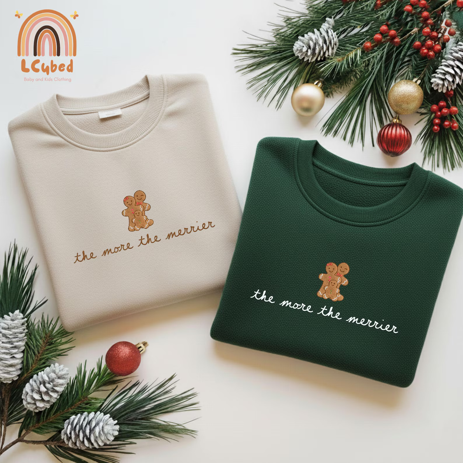 Embroidered the More the Merrier Sweatshirt, Pregnancy Announcement Gingerbread Tee, Holiday Baby... | Etsy (US)