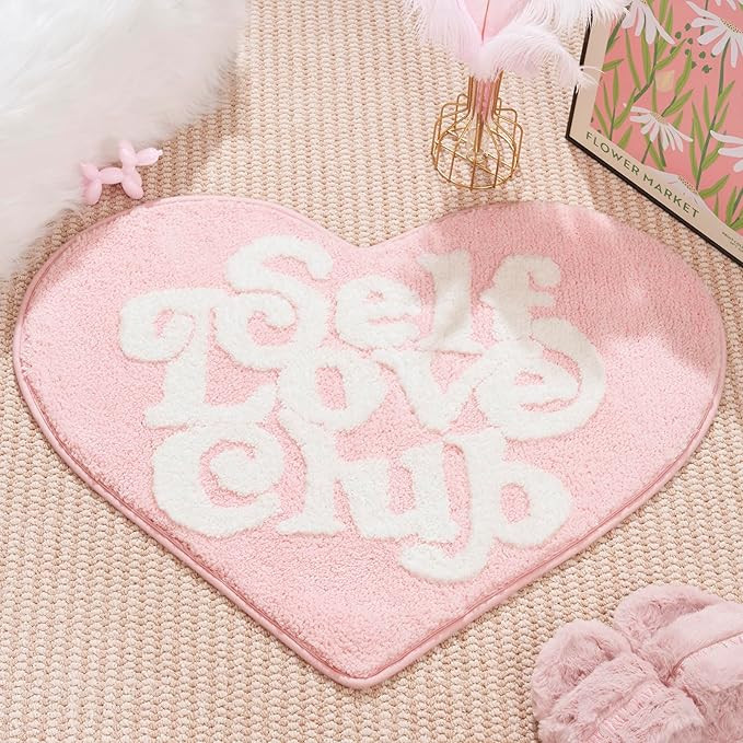 ELDONE Self Love Club Rug Heart Shaped - Cute Bath Mat Non Slip, Funky Aesthetic Groovy Small Acc... | Amazon (US)
