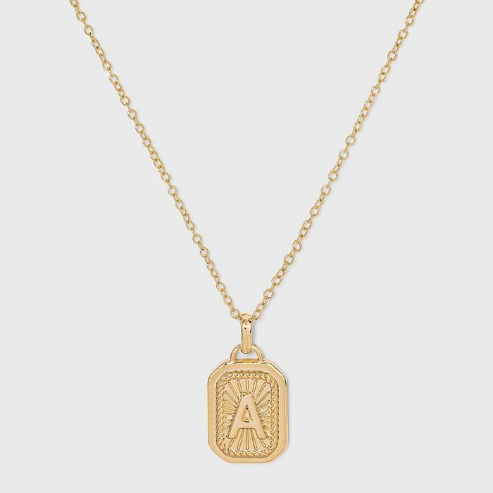 Silver Plated Initial Tag Pendant Necklace - A New Day™ Gold | Target