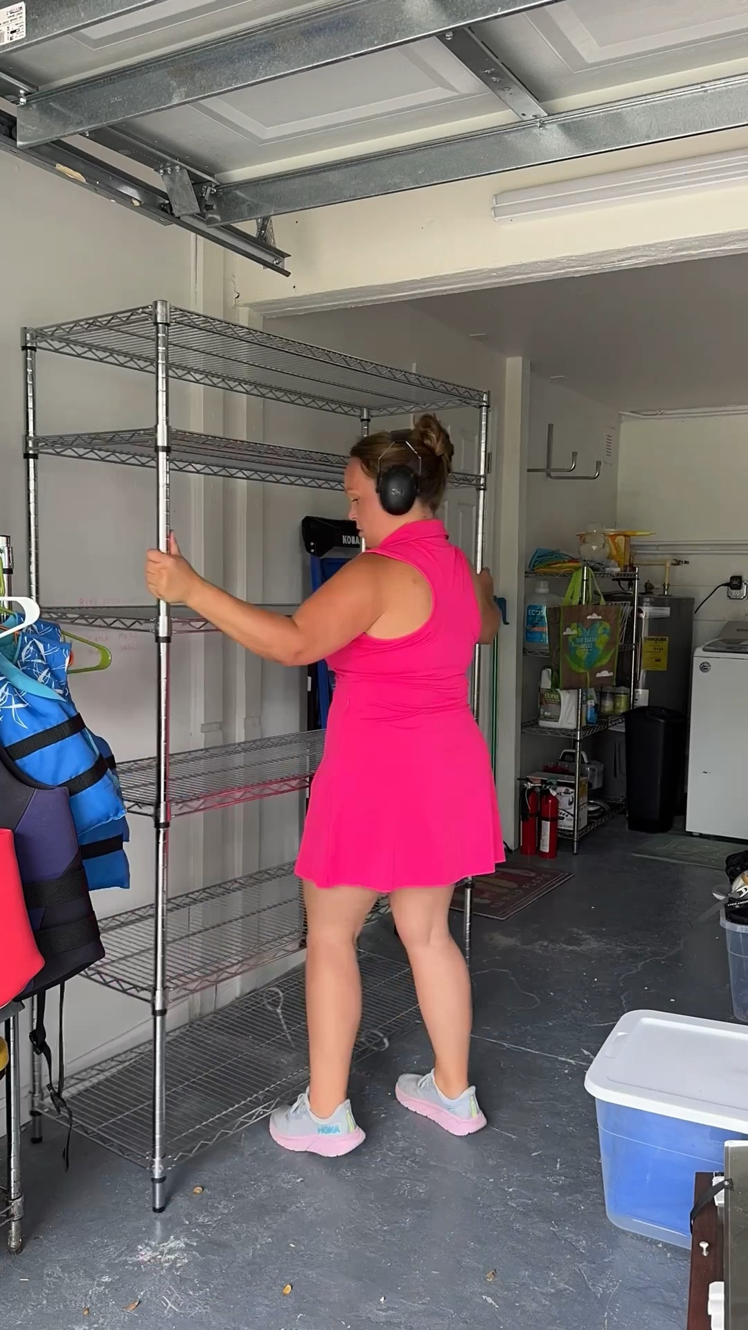 These shelves are great, you build them from the bottom up. Attack the black plastic pieces to each leg & drop the shelves into place. The legs are notched to help you level and space the shelves to fit your needs.

#LTKSummerEdit #LTKFamily #LTKHome