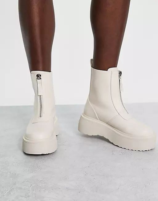 ASOS DESIGN Amsterdam chunky zip front ankle boots in off white | ASOS | ASOS (Global)