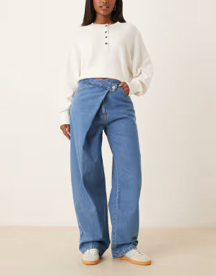 ASOS DESIGN denim wrap style jeans in indigo | ASOS | ASOS (Global)