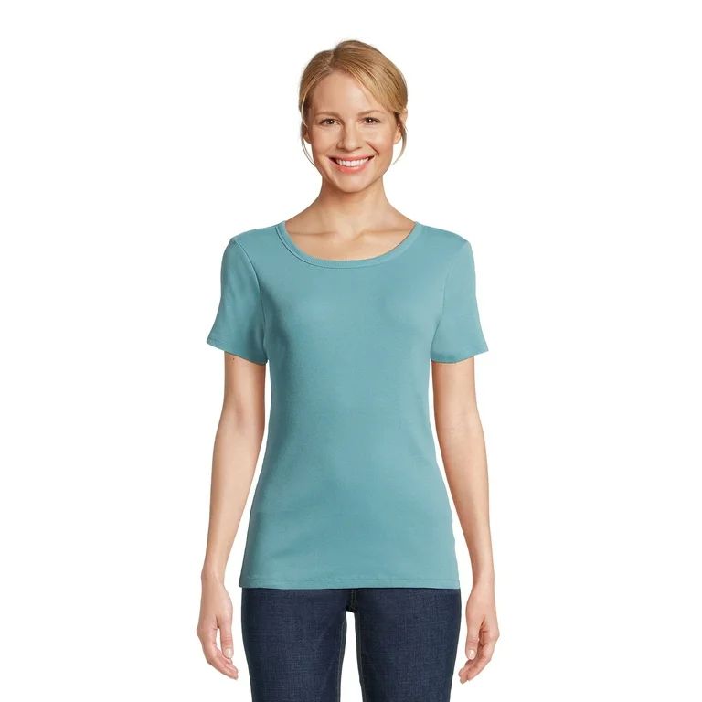 Time and Tru Women’s Rib Tee with Short Sleeves, Available in 1-Pack, 3-Pack, Sizes XS-XXXL - W... | Walmart (US)