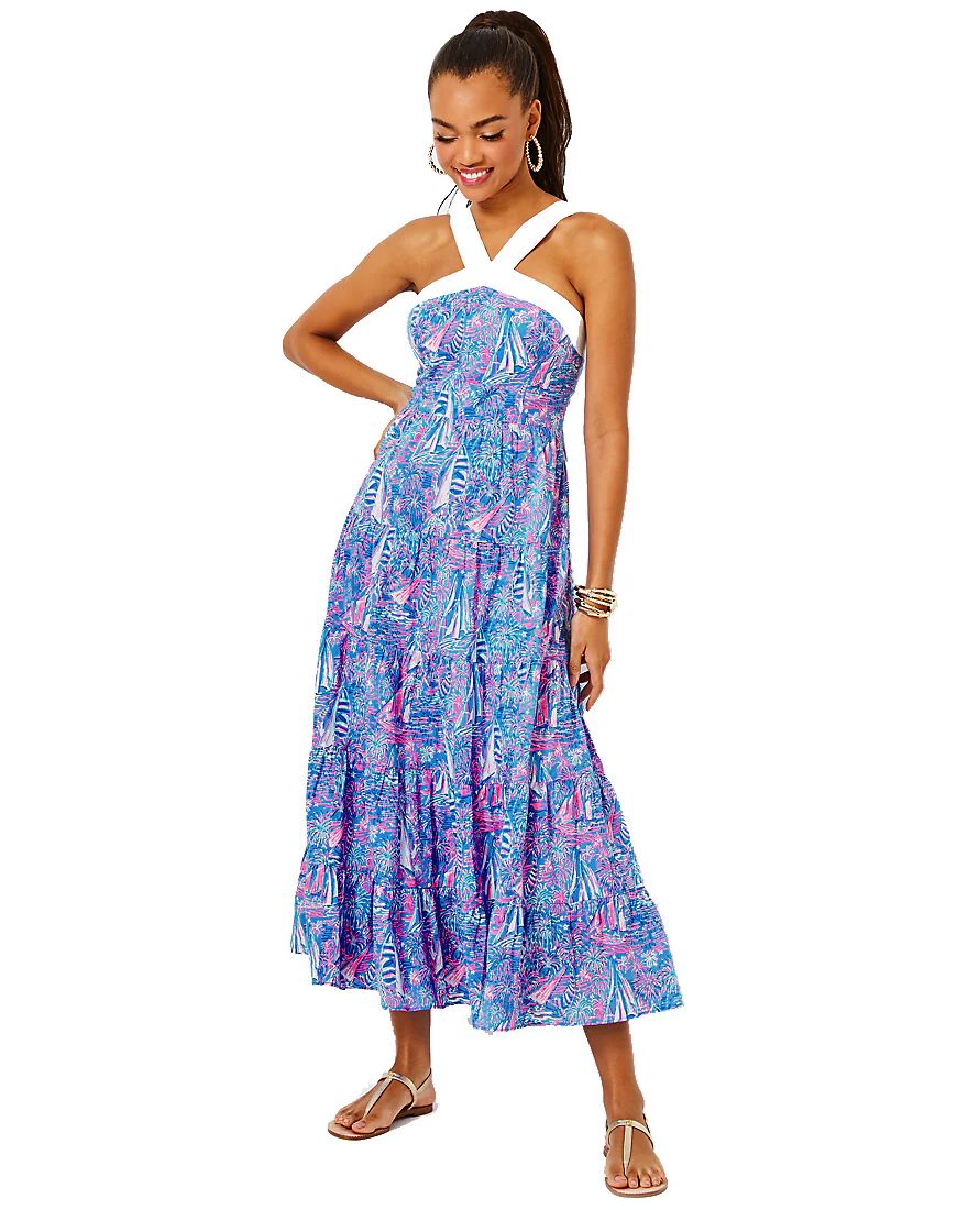 Jenette Cotton Halter Maxi Dress | Splash of Pink - A Lilly Pulitzer Store